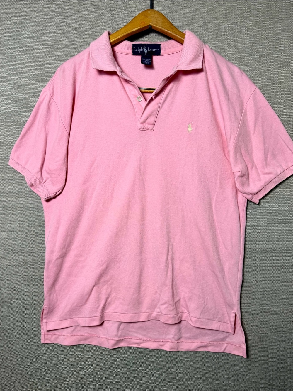 Ralph Lauren Women Pink Cotton Y2K Preppy 90s Pony Classic Fit Polo Shirt, Sz L